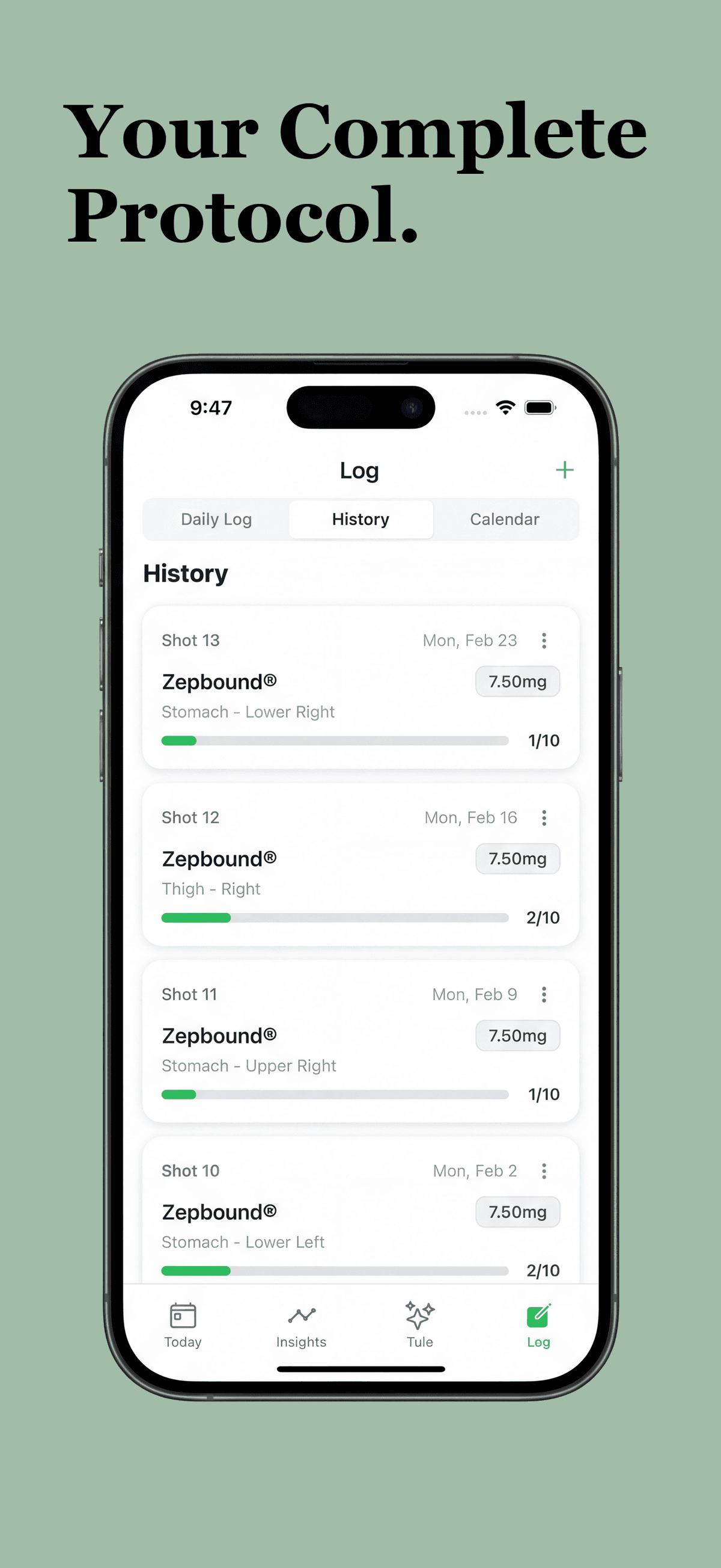 GLP Compass Shot History - Complete medication protocol tracking
