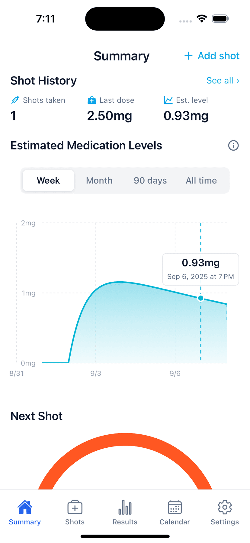GLP Compass App Screenshot showing medication tracking interface